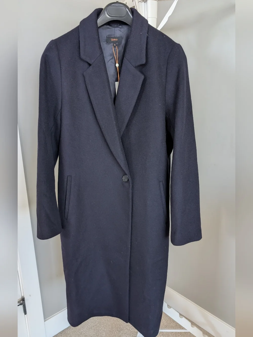 Quince Italian Wool Navy Single-Button Long Coat - Picture 5 of 11